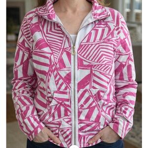 Lilly Pulitzer Pink and White Geometric Bomber Jacket
